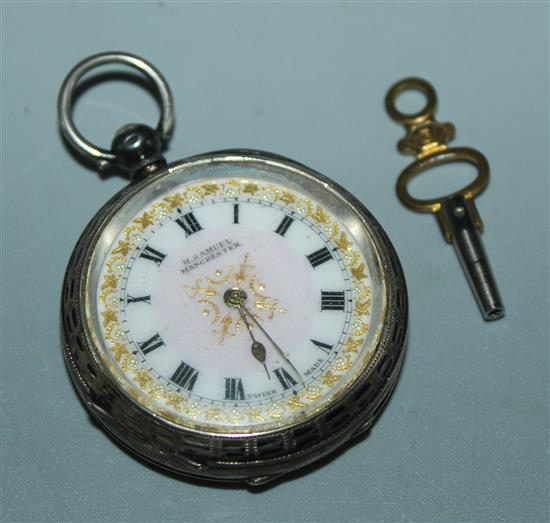 Ladies silver fob watch & key